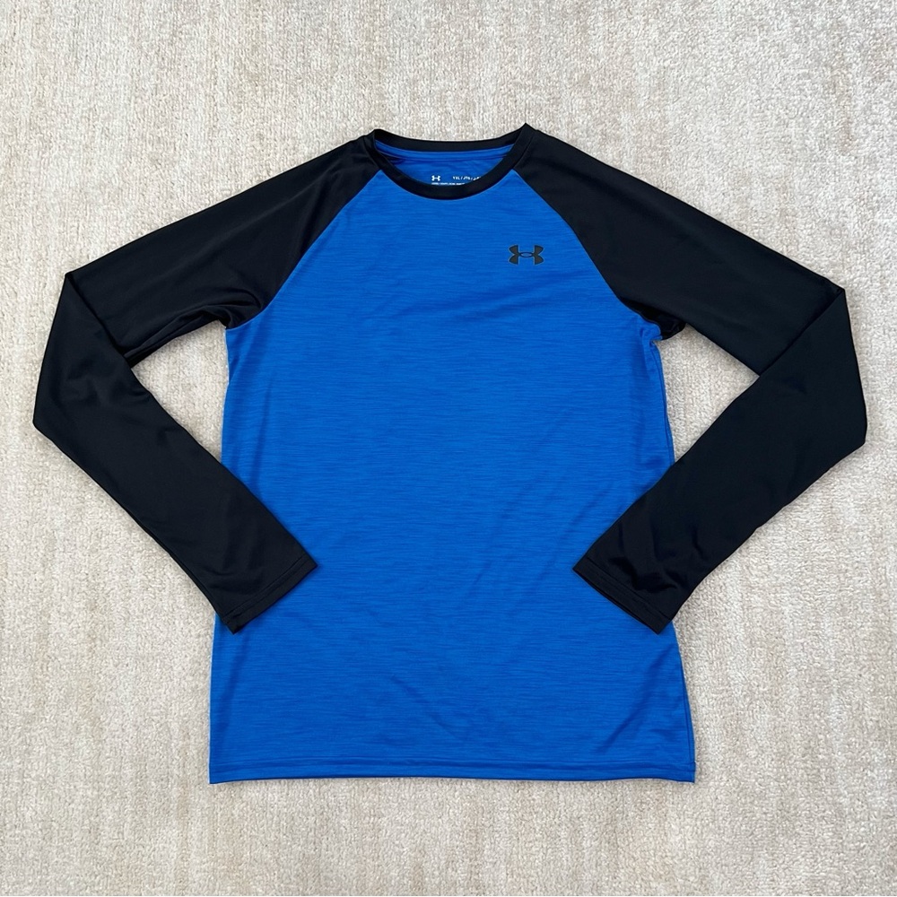 3 for $6 Under Armour Boys Long Sleeve Shirt Top YXL Blue HeatGear Loose Fit